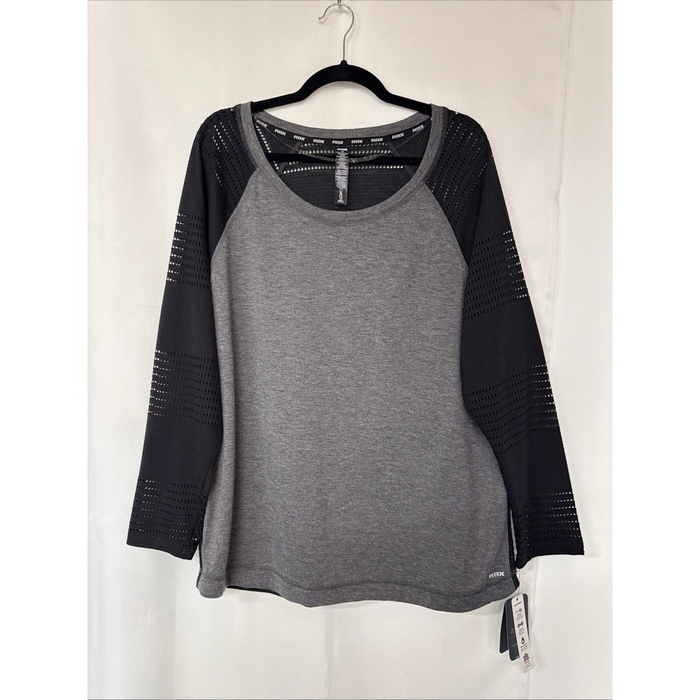 NWT RBX Activewear Long-slv Gray Black Raglan Top Sz 2X Cut-out Slashes Msrp $58